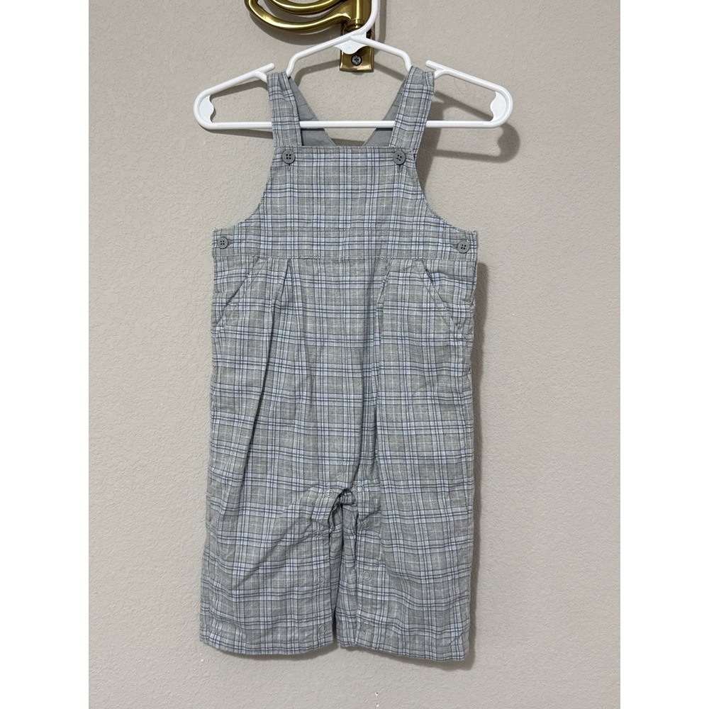 Janie and Jack Plaid Overalls Baby Boy 3-6 Months Grey Blue Checkered Layette